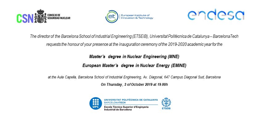 La presidenta del Organismo Regulador Nuclear de Estados Unidos Svinicki, el presidente del CSN Serena, y el consejero del CSN Dies participarán en la inauguración de la 9ª edición del Master de Ingeniería Nuclear de la UPC y ENDESA