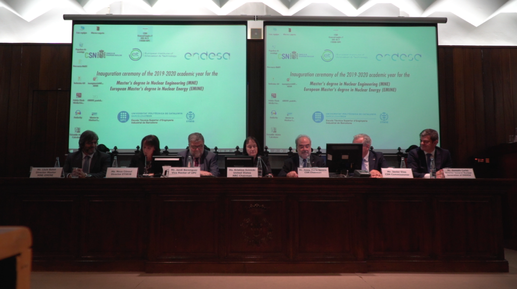 La presidenta del Organismo Regulador Nuclear de Estados Unidos Svinicki, el presidente del CSN Serena, y el consejero del CSN Dies participan en la inauguración de la 9ª edición del Master de Ingeniería Nuclear de la UPC y ENDESA